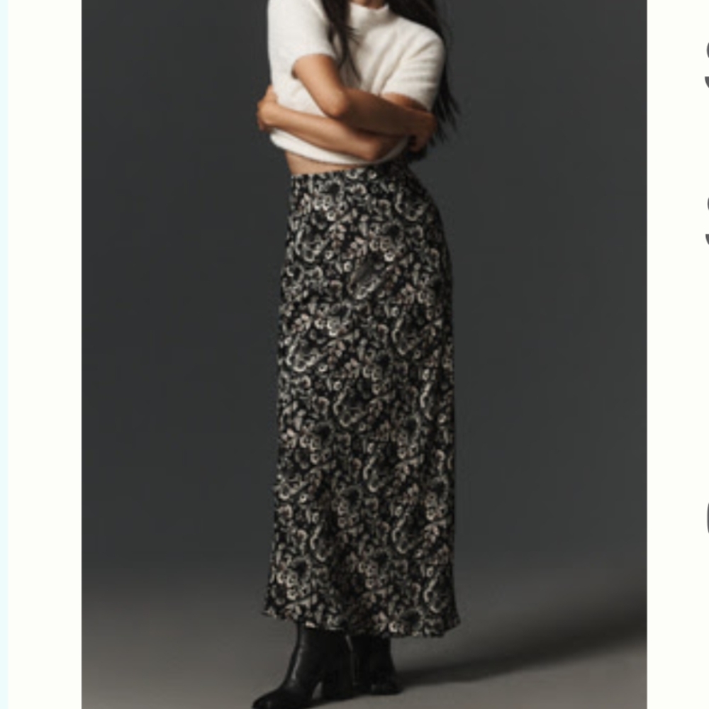 Anthropologie Tilda Black and White Floral Maxi Slip Skirt